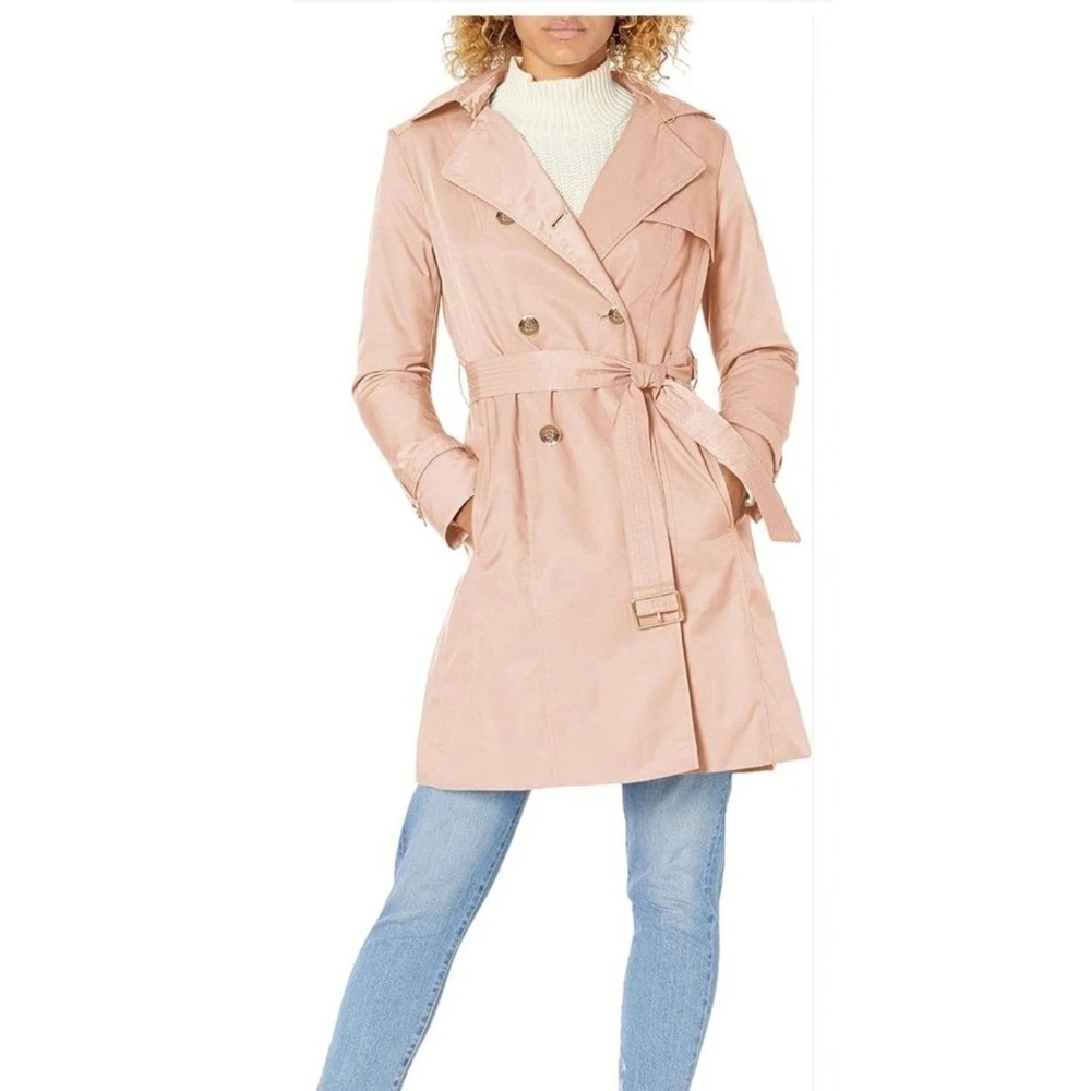 Cole Haan Signature Womens Blush Pink Hooded Belted Trench Coat | Size XS